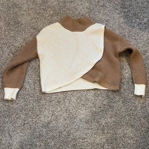 Express Two-Tone Cowl Neck Sweater in Cream and Brown
